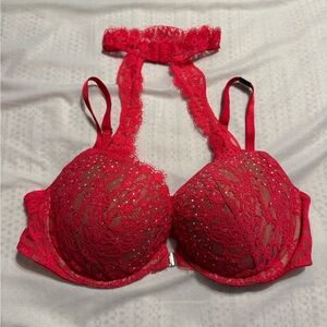 Victoria’s Secret Very Sexy Push-up Red Lace Bra with Lace Choker